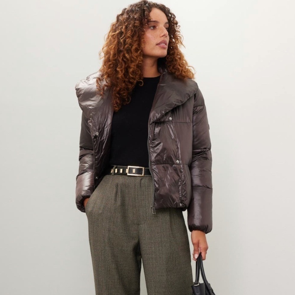 Save the Duck Ishya Puffer Jacket Brown Quilted Moto Asymmetrical Coat Medium